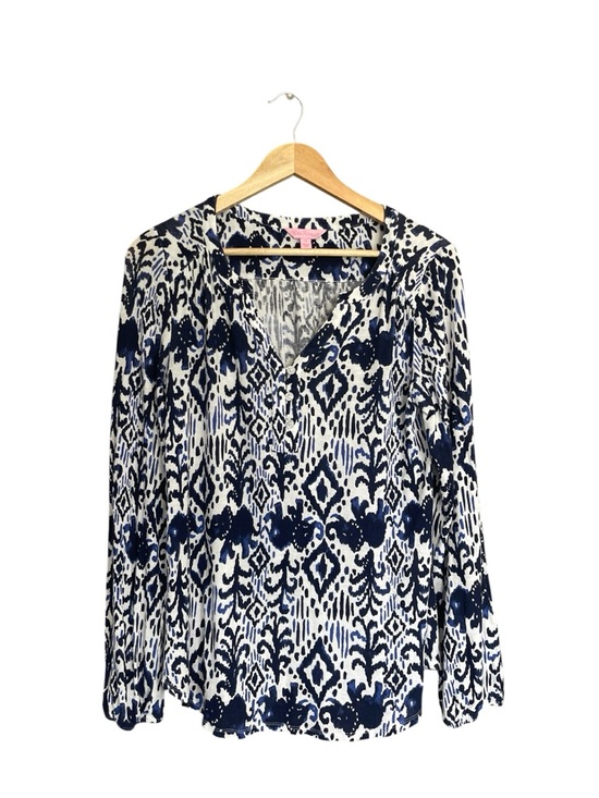 Lilly Pulitzer Tops - Lilly Pulitzer Navy and White Printed Blouse